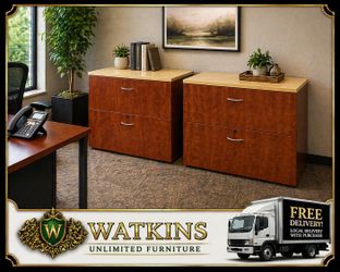 Beautiful Set of (2) Executive Large 2 Drawer File Cabinets – Heavy Duty Quality Wood – Delivery Available