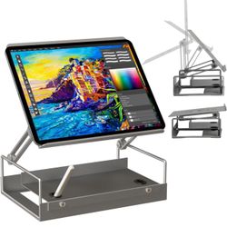 J JACKCUBE DESIGN Tablet Stand, Adjustable & Foldable Aluminium Drawing iPad Portable Stand Holder Display Desktop Stand Dock Compatible & Tablet Pads