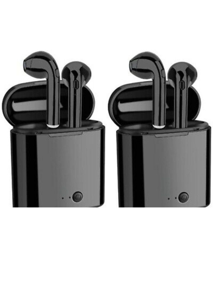 You get 2 Black Sets Wireless Headphones Earbuds Bluetooth Ear Phone Buds with Chargeable Power Bank Case for Android or iPhone iPad Apple like Airpod