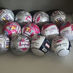 Mini Brands Lot Of 12 Balls - Series 3 (gray), Toy Series 2 (pink), Disney