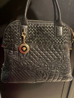 Versace Black Leather Quilted Handbag