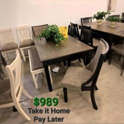 TYLER CREEK BLACK-GRAY DINING ROOM SET
Table+4 Side Chairs+Bench
