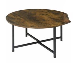 Round Coffee Table Sofa Tea Table Industrial Style with x-Shaped Metal Base