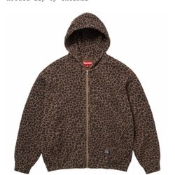 Supreme Hooded Zip Up Waffle Thermal Leopard Print Size Medium