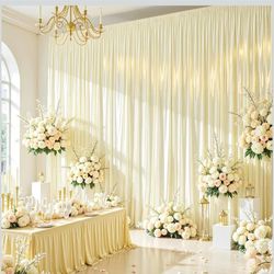 Champagne Satin Backdrop Curtains 8 Panels - Glitter Photo Drapes for Baby Shower, 40x10FT Shimmer Back Drop Cloth, Wrinkle Free for Birthday Party Pr