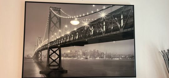 Framed Bay Bridge  at Night Wall Decor