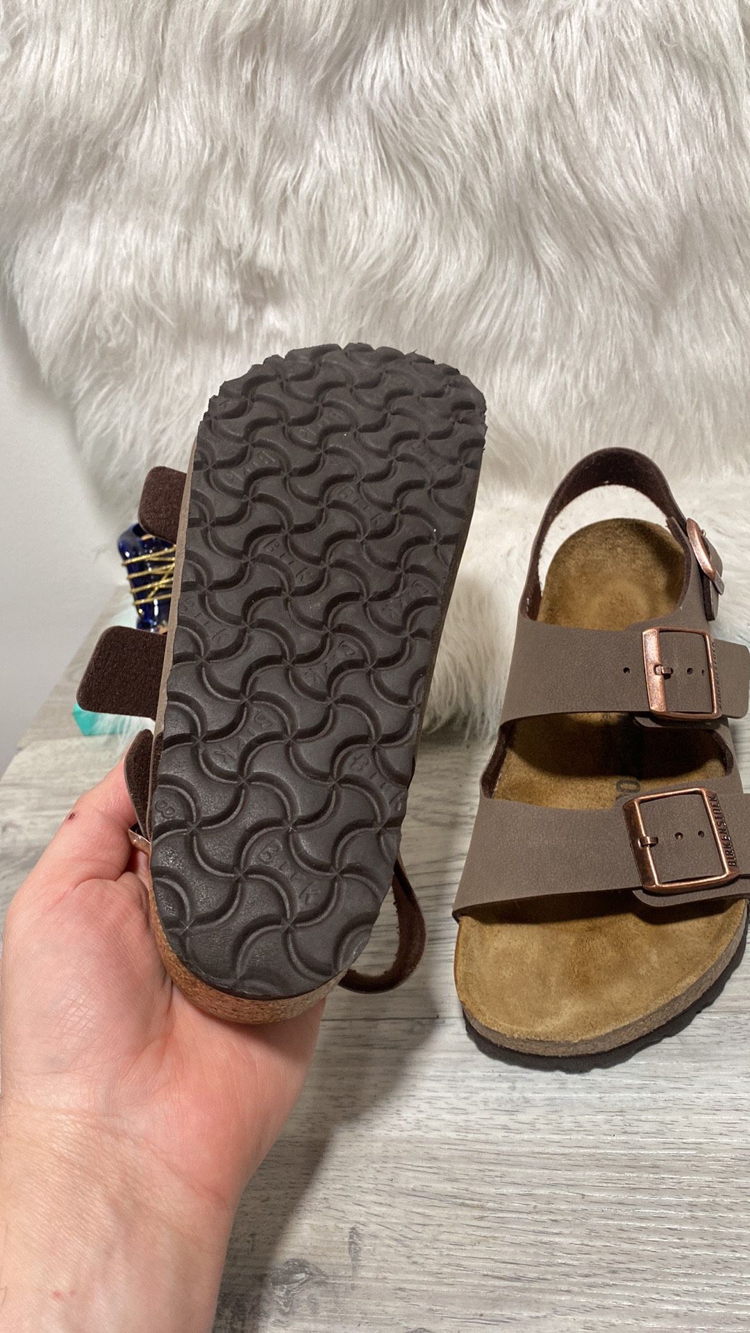 Birkenstocks Milano Mocha sz 38 L7 sandal with back strap