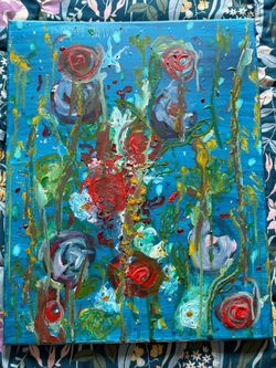 Original Abstract Rose Painting – Colorful Contemporary Artwork