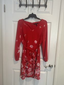 Red Floral Dress – Tie Waist-Size S