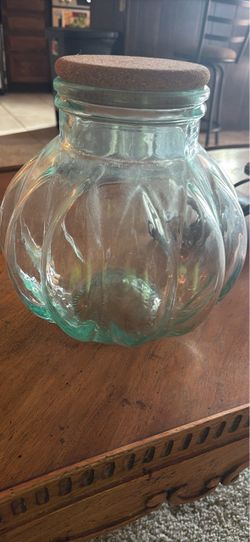Green Glass Pumpkin Jar with Cork Lid