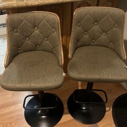 2 Like New HOMCOM Wooden And Fabric Swivel Bar Stools 