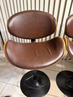 2/Bar Stools Set of 2, Modern PU Leather Adjustable Counter Stool, Barstool with Back and Footrest for Home Kitchen Island, Brown