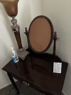 Vintage Wooden Vanity With Adjustable Oval Mirror