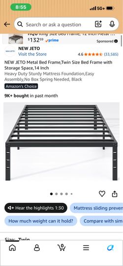 Twin mattress and bed frame