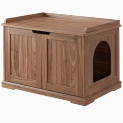 Unipaws Cat Litter Box Enclosure Furniture, Cat Washroom, Hidden Litter Box Cover, Cabinet for Large Cat, Dog Proof Cat Litter Box In Walnut Color