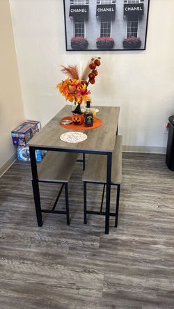 Industrial Dining Table with Two Benches