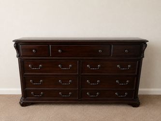Dark Cherry Wood 9-Drawer Dresser