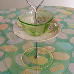 ❤️ Custom Vintage Glam, Light Green & Floral Shabby Chic, 3 Tiered Dessert Stand & Serving Tray! ❤️ 10" x 9" Wide