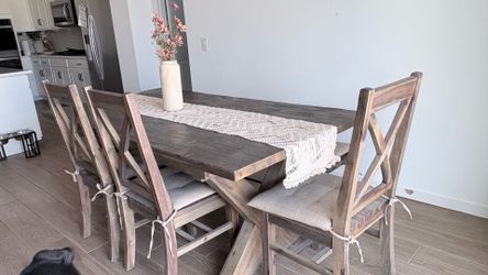 Farmhouse Dining Table Set with Bench and Chairs