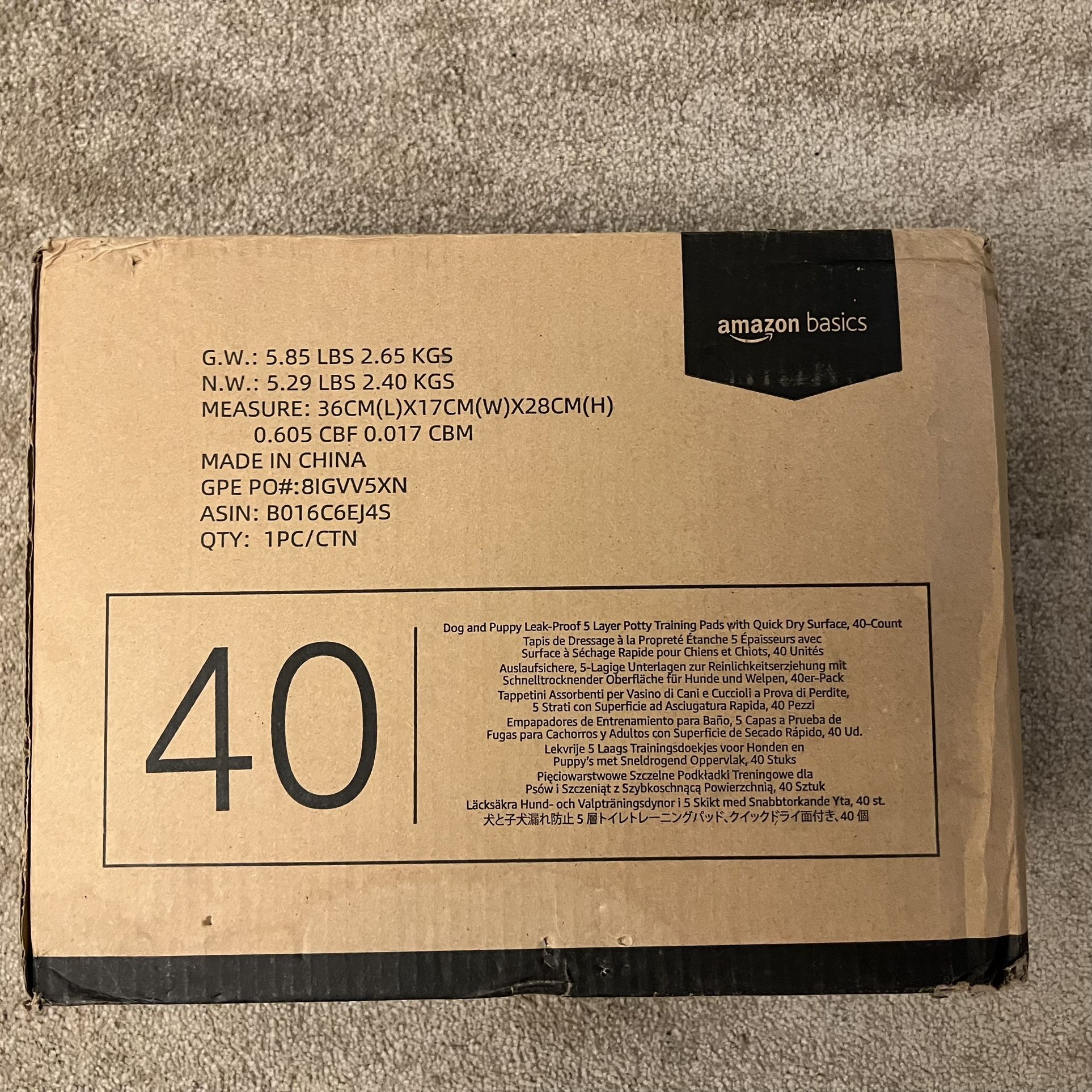 Box of potty pads