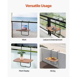 86#Balcony Hanging Table, 25 x 24 in Folding Balcony Railing Table, Outdoor Balcony Bar Table for Railings, 4-Level Adjustable, Fit Railing from 1" to