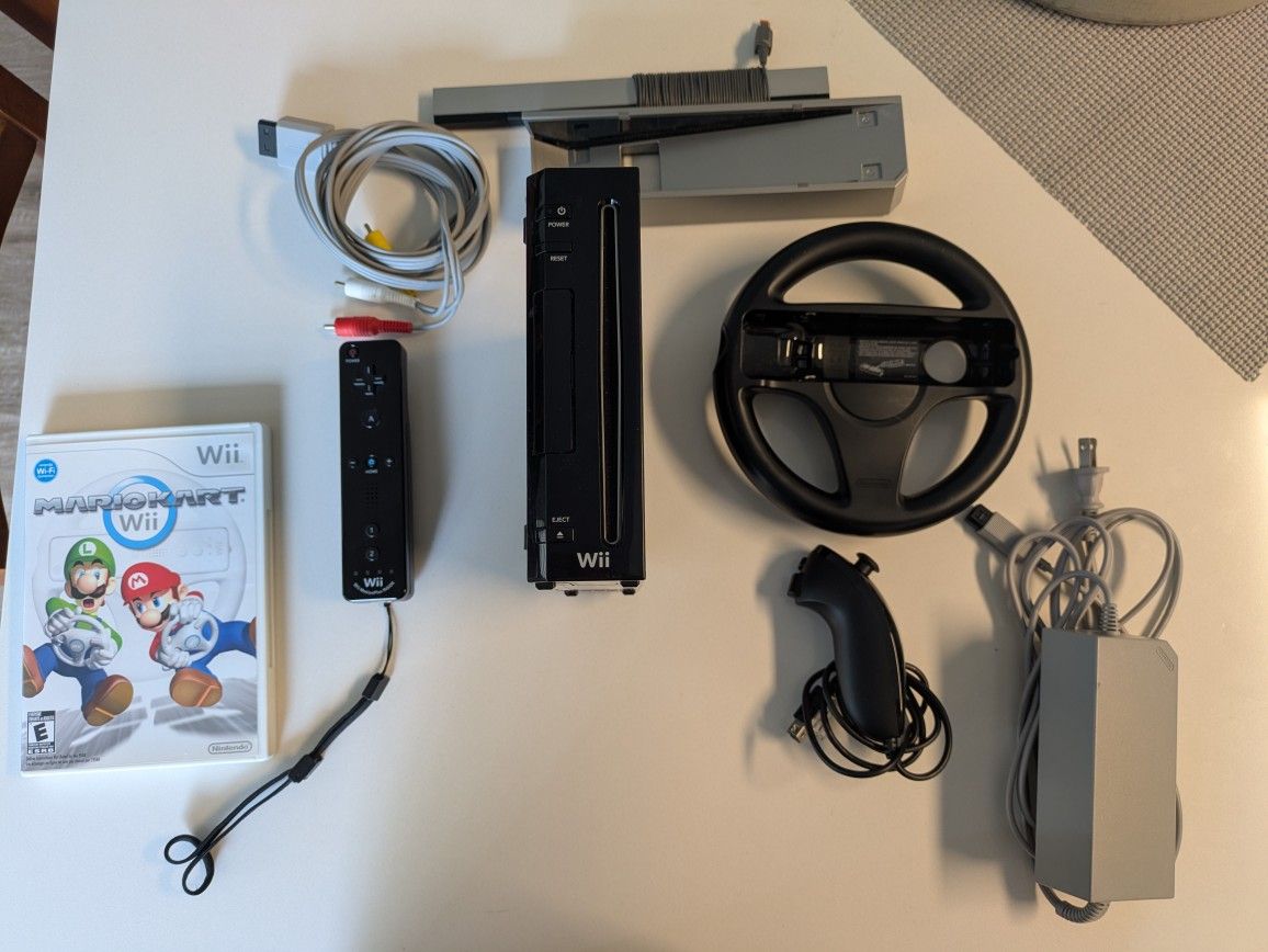 Wii Console With Mario Kart Wii