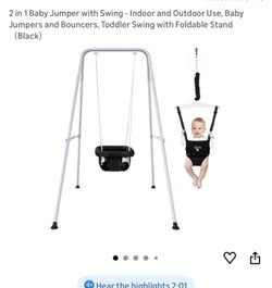 2 in 1 Baby Jumper with Swing - Indoor and Outdoor Use, Toddler Swing with Foldable Stand （black)