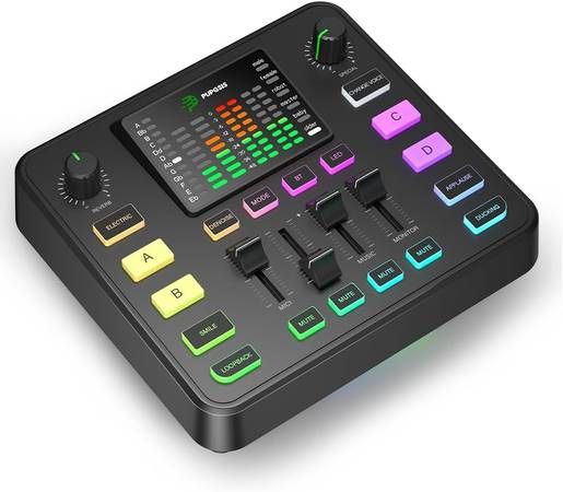 new Gaming Audio Mixer, Audio Interface, Sound Board With Pro-Preamp, Noise Cancellation, RGB, Bluetooth, Volume Fader For Streaming/Podcasting/Gaming