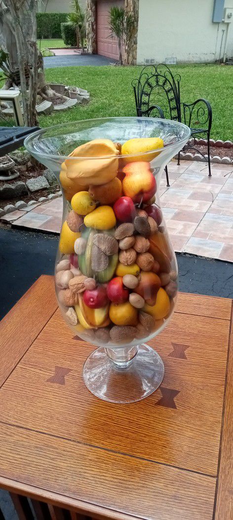 LARGE 20" GLASS WITH ARTIFICIAL FRUITS 