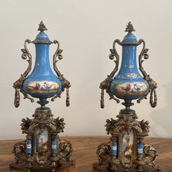Antique FRENCH GILT METAL AND SEVRES STYLE PORCELAIN - Without The Clock 