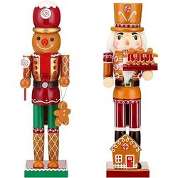 Soaoo 2 Pcs Christmas 14'' Wooden Nutcracker Figures