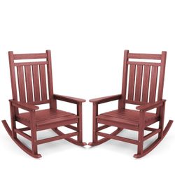 SERWALL Oversized Outdoor Rocking Chair Set of 2, HDPE Rocker for Adults, Patio Rocking Chairs for Porch, Crimson Red brand new in box $155 C108（2）