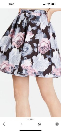 Sequin Hearts Black Pink Gray Women’s Satin Floral Skirt Size 5
