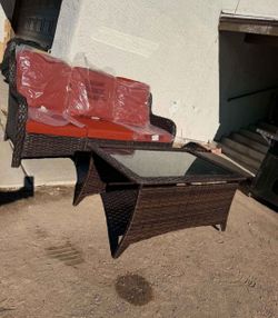 New Outdoor Wicker Sofa and Coffee Table Set