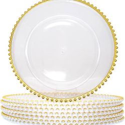 13” Gold Bead Trim Acrylic Chargers