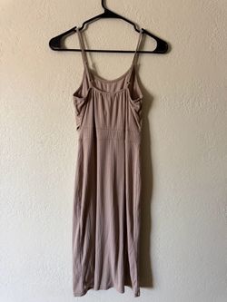 Derek Heart Y2K Taupe Ribbed Knit Tie Front Button Down Midi Dress Size Small
