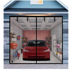 Garage Door Screen for 1 Car Garage 9x7FT, Magnetic Screen Garage with Retractable Fiberglass Mesh and Heavy Duty Weighted Bottom, Easy Assembly & Pas