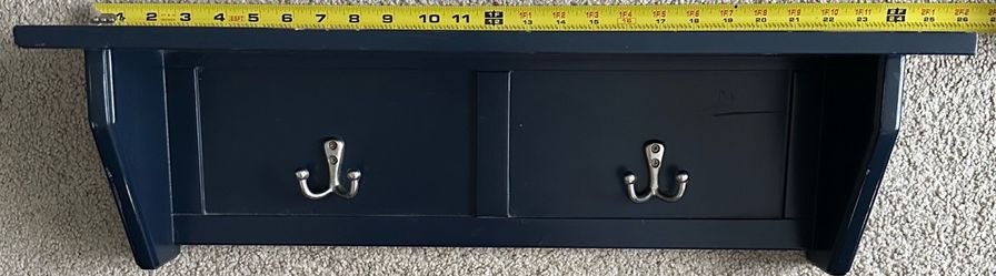 24" Dark Navy Entryway Floating Shelf with Chrome Double Coat Hooks