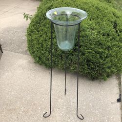 Glass And Rod Iron Candle Holder