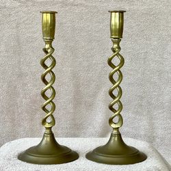 Vintage Barley Twist Brass Candle Holders (2)
