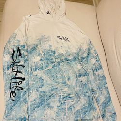 Men’s Salt Life SLX UVapor Fishing Face Mask Hoodie White/Surf Blue Size XL