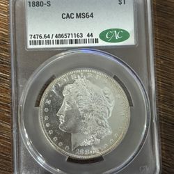1880‑S Morgan Silver Dollar CAC MS64 Coin