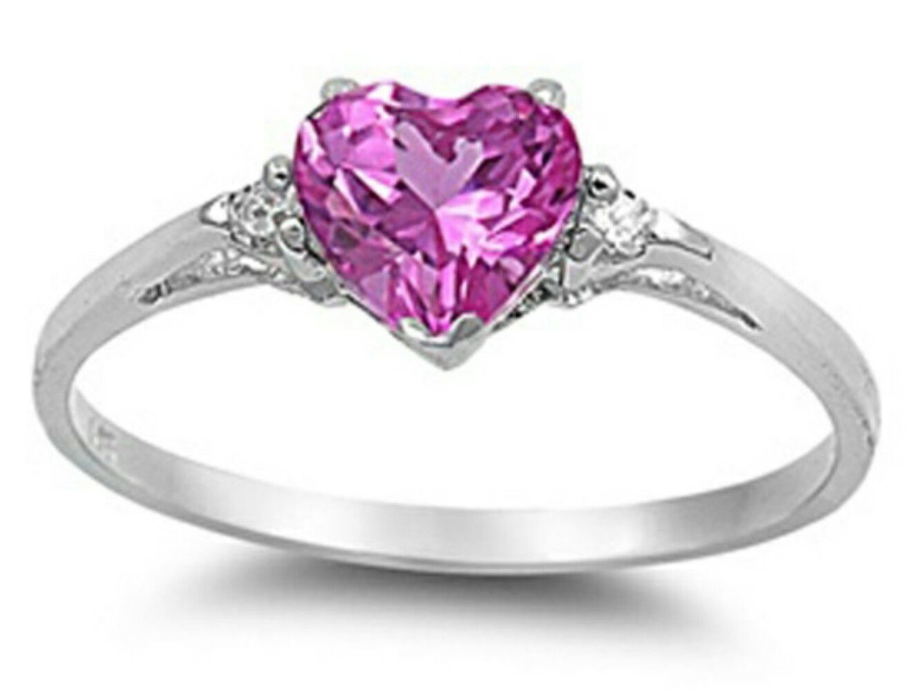 Sterling Silver Rose Pink CZ Heart Ring Love Band Solid 925
