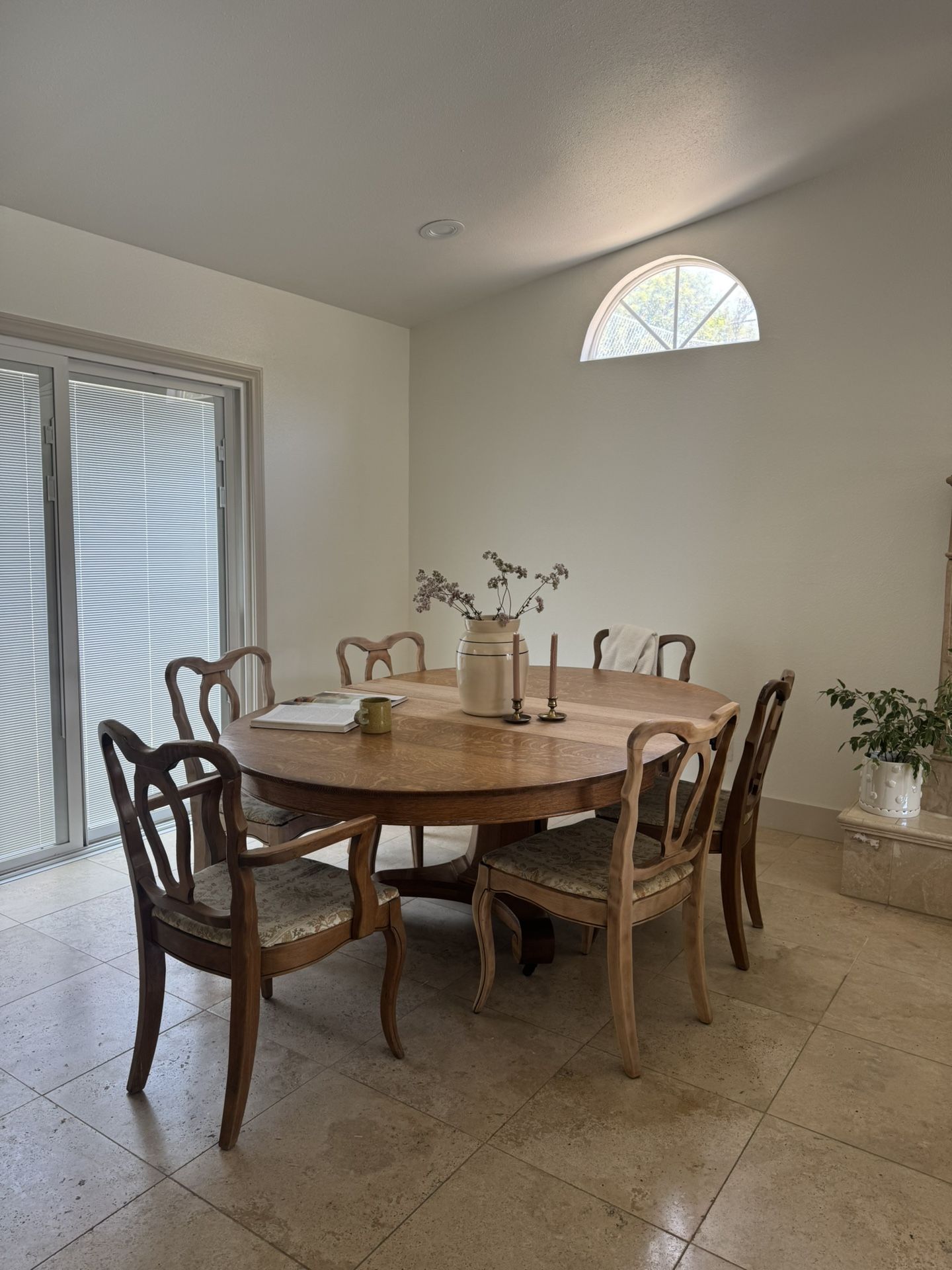 Antique Tiger Oak Kitchen Dining Table Set With 7 Chairs French Farmhouse English Cottage