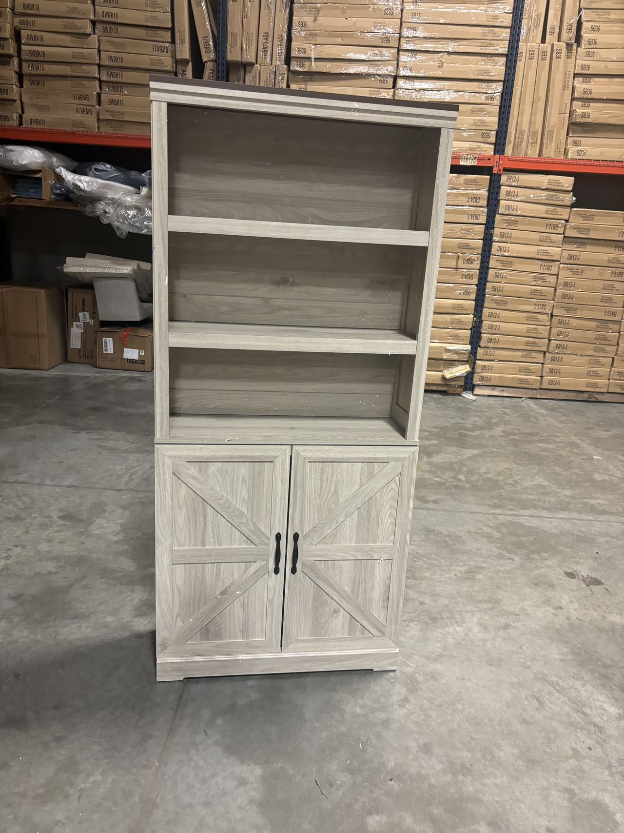 #10180524 Bookcases with Doors, Farmhouse Storage Cabinet 69 in Tall 5-Shelf Bookcase, Floor Standing Display Bookshelves with Adjustable Shelves for