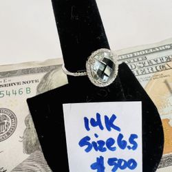 14K Solid White Gold Wedding Ring Aquamarine and Diamonds 💎 Stones size 7