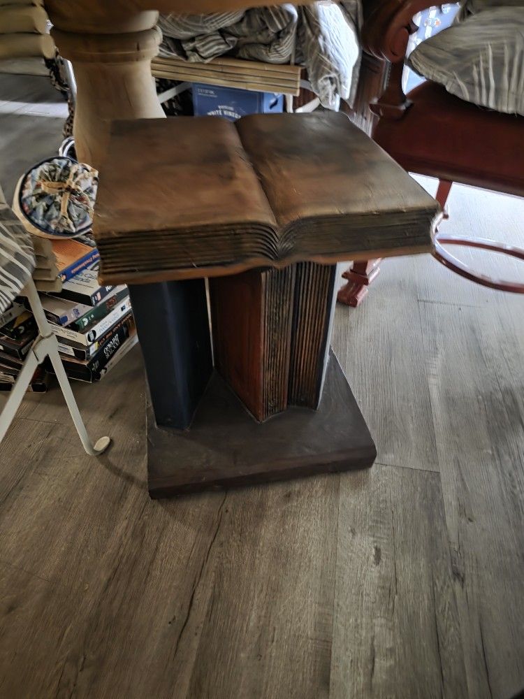 Hand Carved Books In A End Table Style