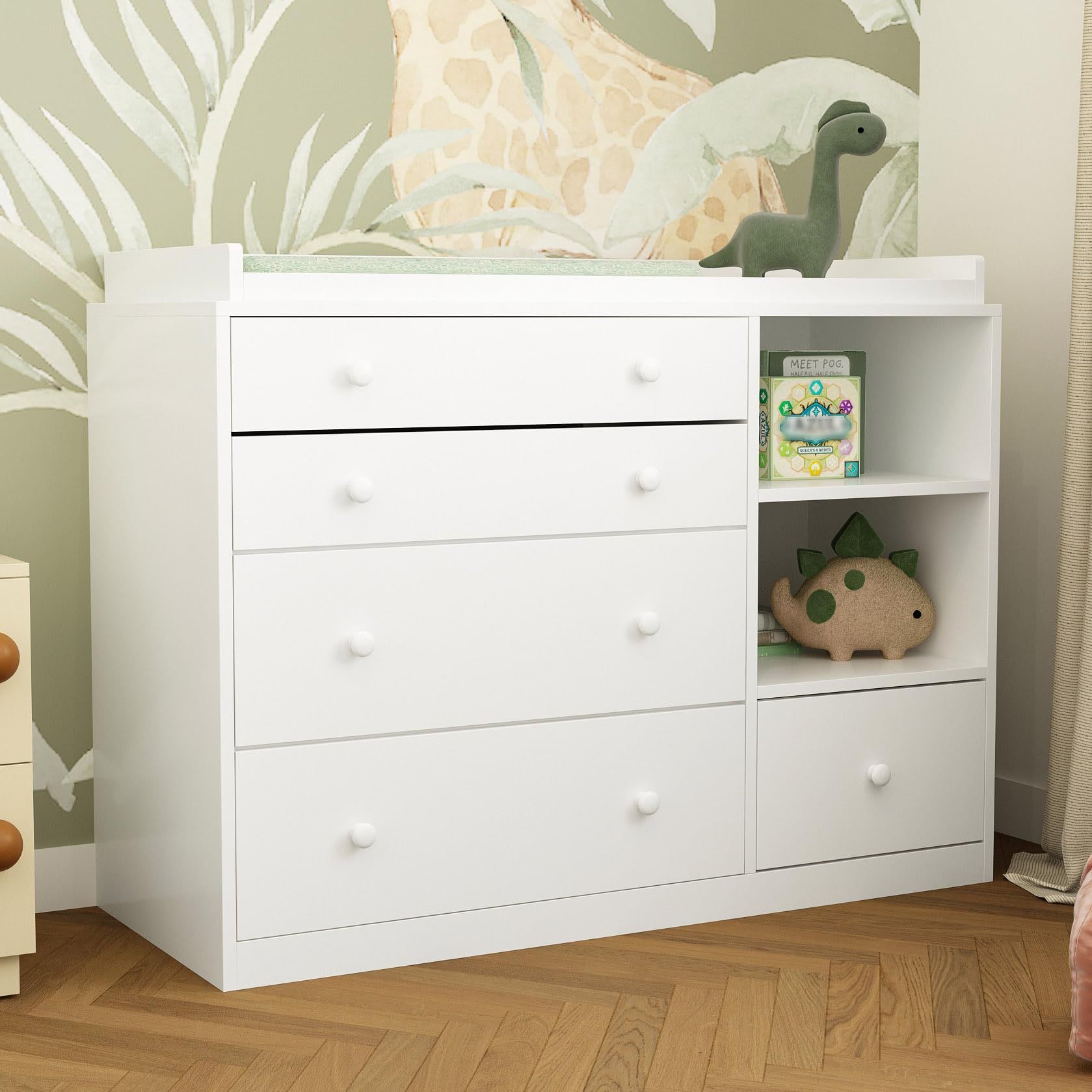 5-Drawers White Wood Dresser Vanity Table Chest of Drawers Storage Cabinet with Shelf 36.1 in. H x 47.2 W x 19.7 D