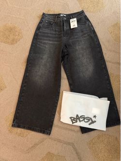BAGGY* Brand Men's Black Denim Wide Leg Jeans Charcoal Wash-New with tags