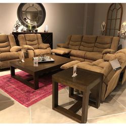 Tulen Mocha Reclining Living Room Set (SOFA and LOVESEAT